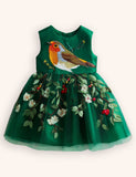 Floral Bird Embroidered Tulle Dress