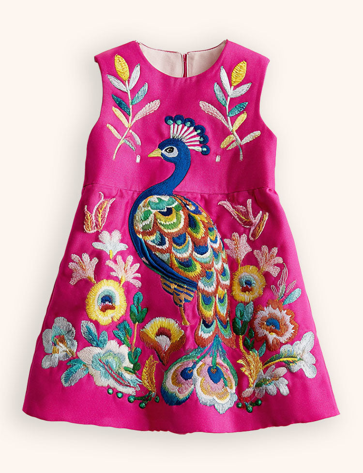 Peacock Appliqué Long Dress