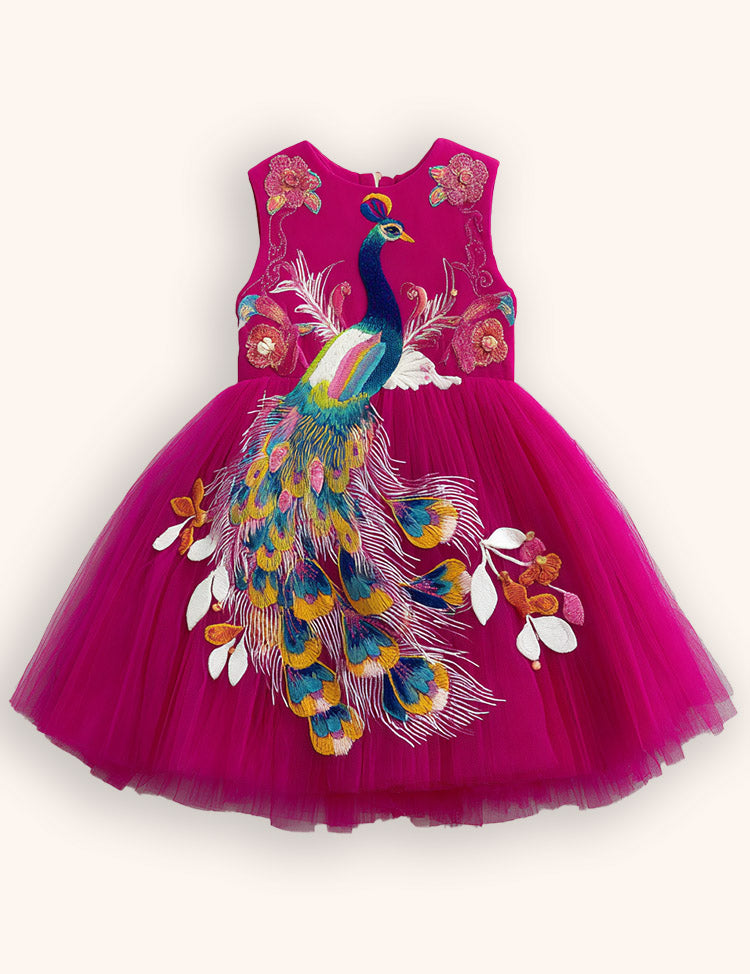 Peacock Appliqué Tulle Party Dress