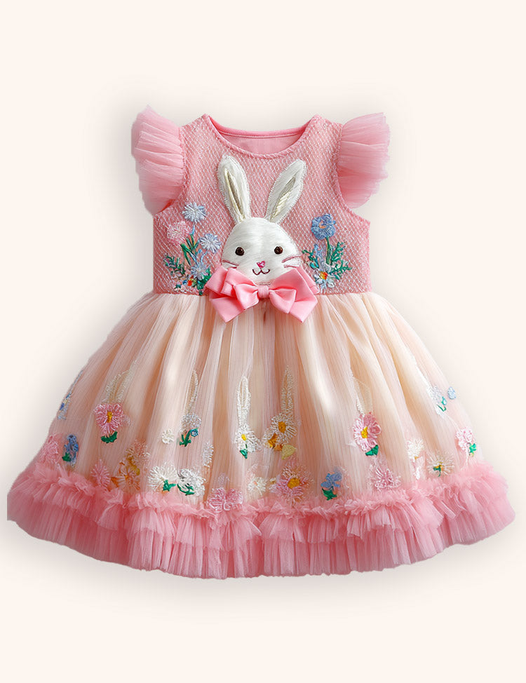 Tulle Floral Bunny Appliqué Party Dress