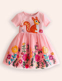 Squirrel Floral Appliqué Tulle Dress
