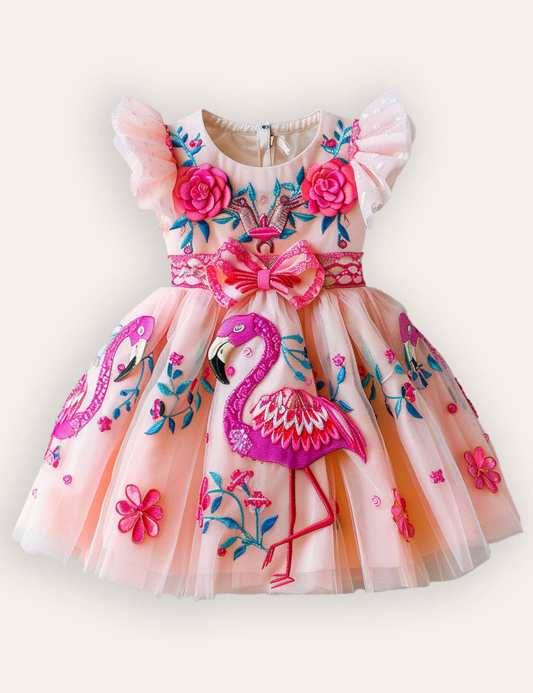 Flamingo 3D Floral Tiul Guulle Dress