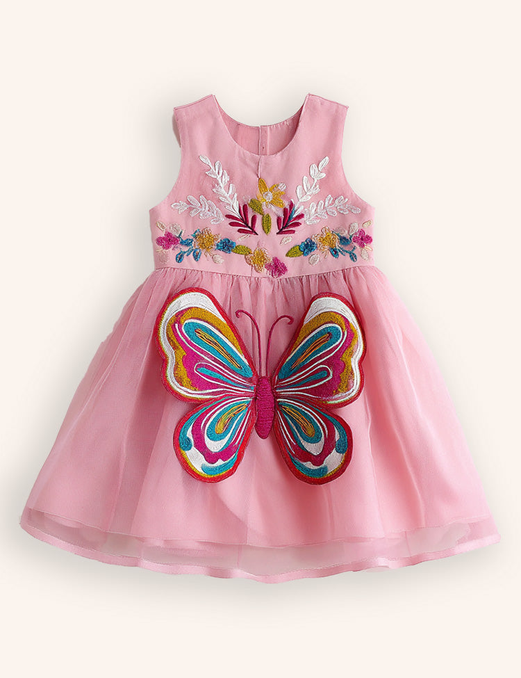 Floral Butterfly Appliqué Tulle Dress