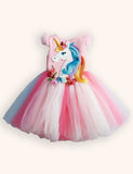 Floral Unicorn Appliqué Tulle Party Dress