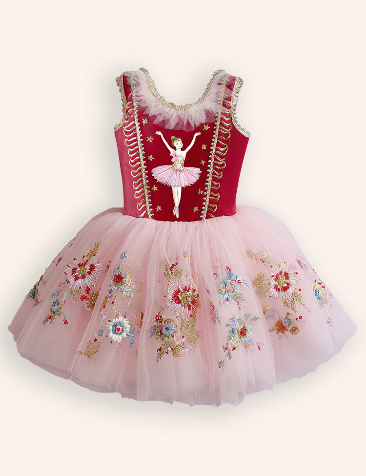 Floral Ballet Girl Appliqué Tulle Dress