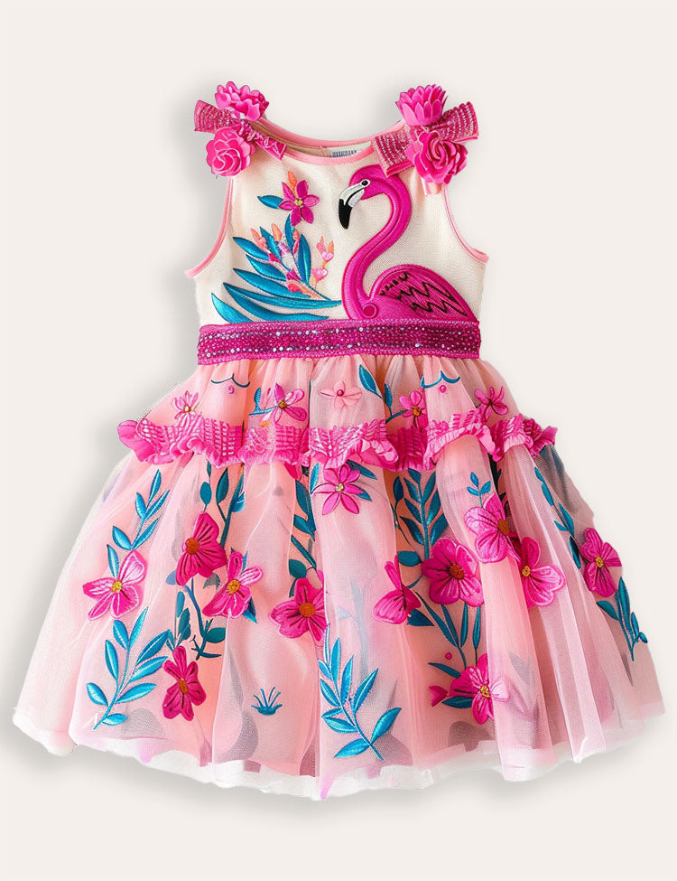 Flamingo Flower Tiul Guulle Dress