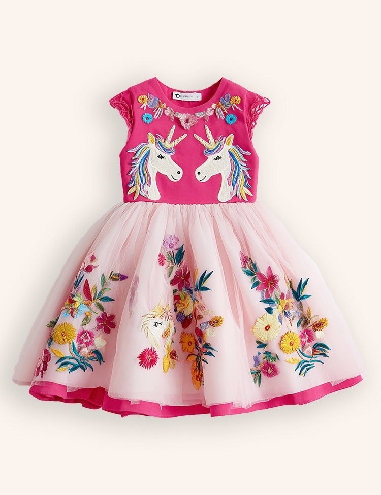 Tulle Floral Unicorn Appliqué Dress