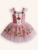 Floral Ballet Girl Appliqué Tulle Dress