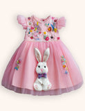 Tulle Floral Bunny Appliqué Party Dress