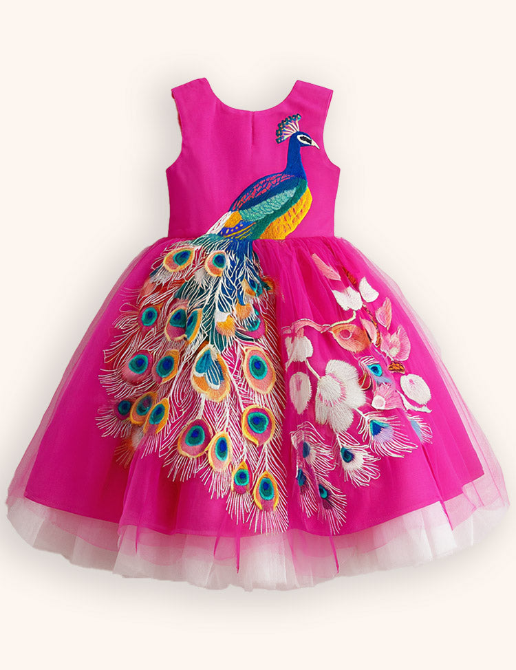 Peacock Appliqué Tulle Party Dress