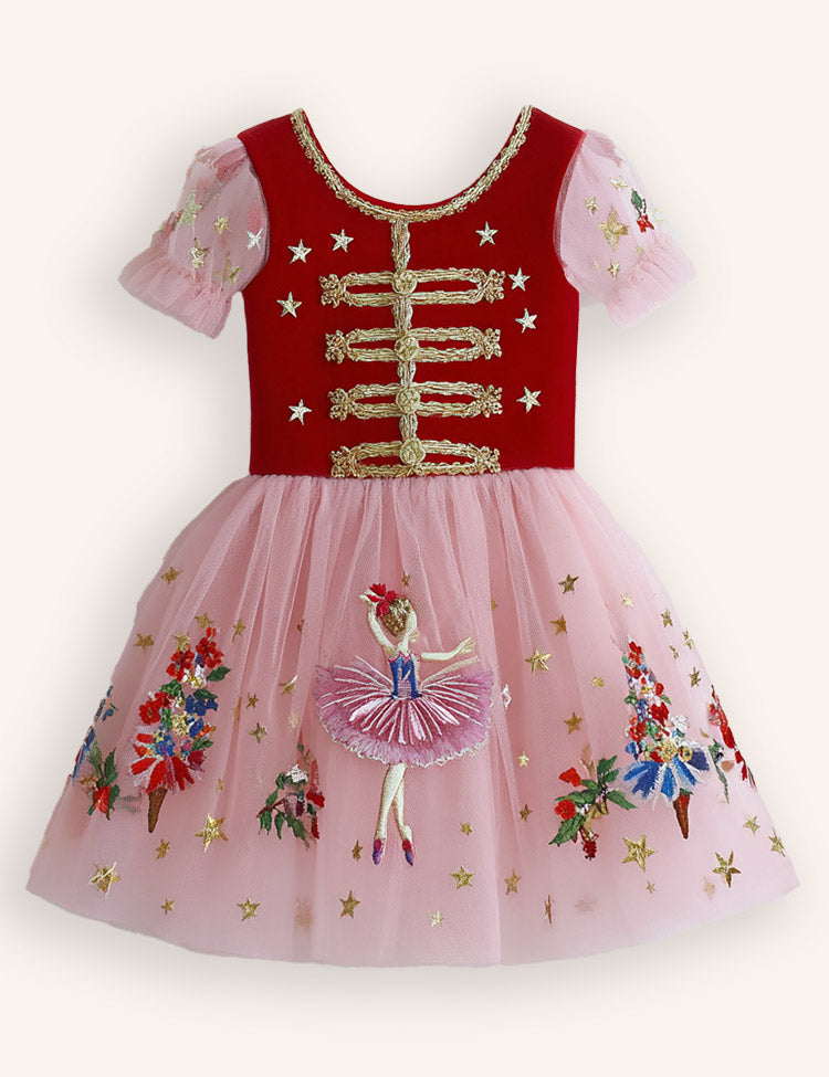 Floral Ballet Girl Appliqué Tulle Dress