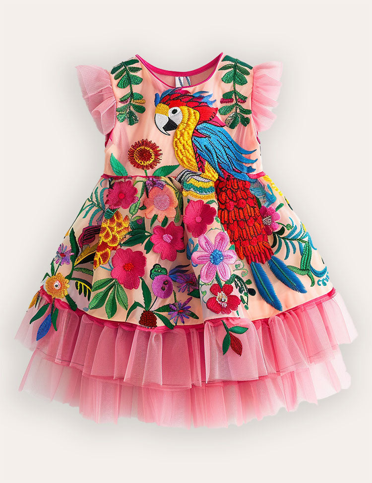 Forest Parrot Tulle Party Dress