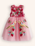 Tulle Floral Birds Embroidered Dress