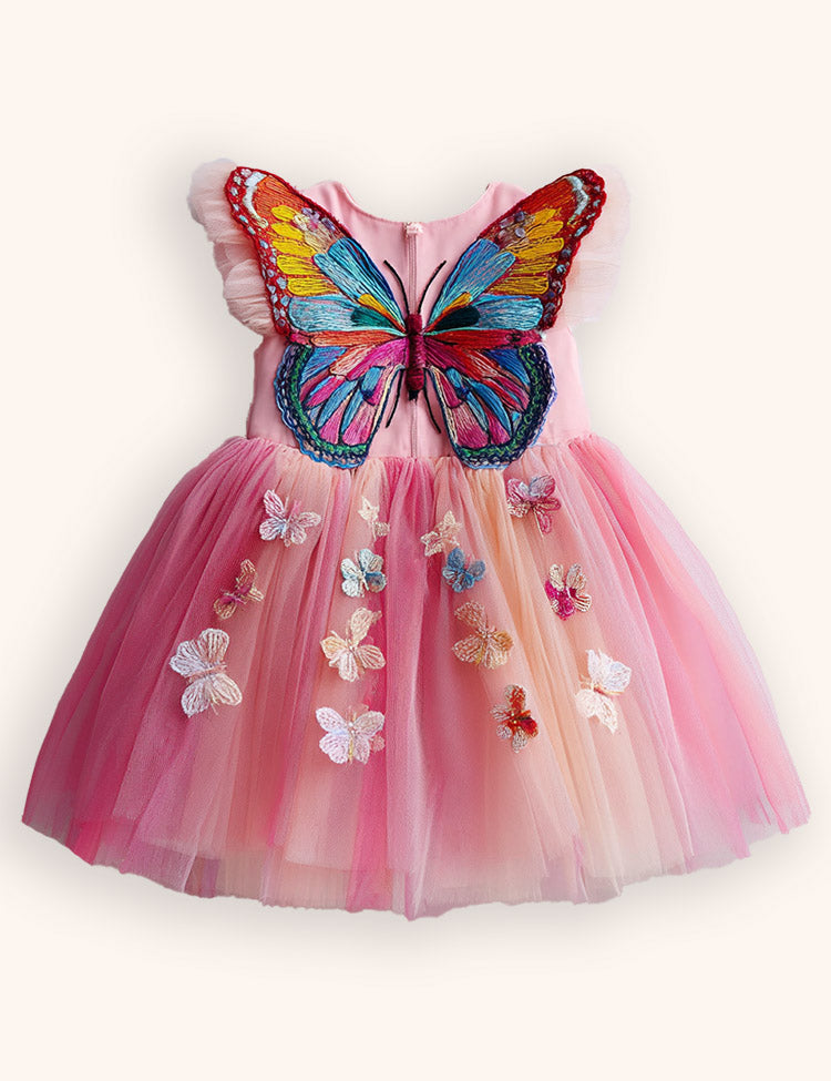 Rianbow Butterfly Appliqué Tulle Party Dress
