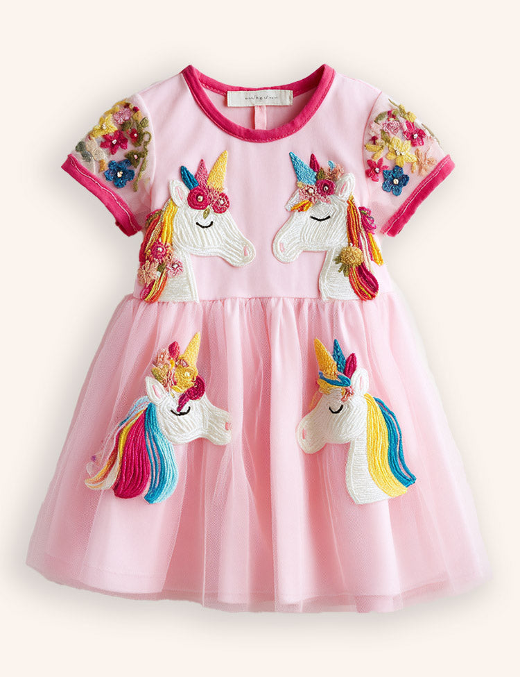 Tulle Floral Unicorn Appliqué Dress