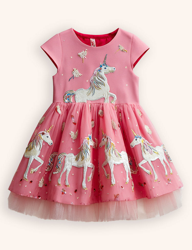 Unicorn Appliqué Tulle Party Dress
