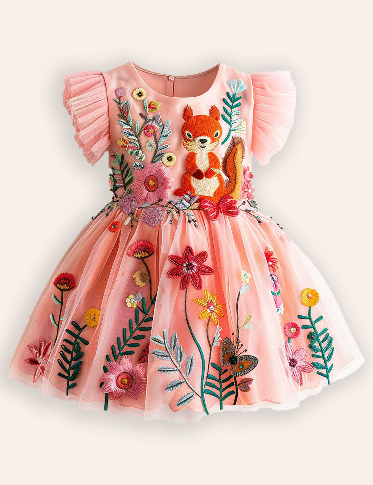 Squirrel Applique Tulle Dress