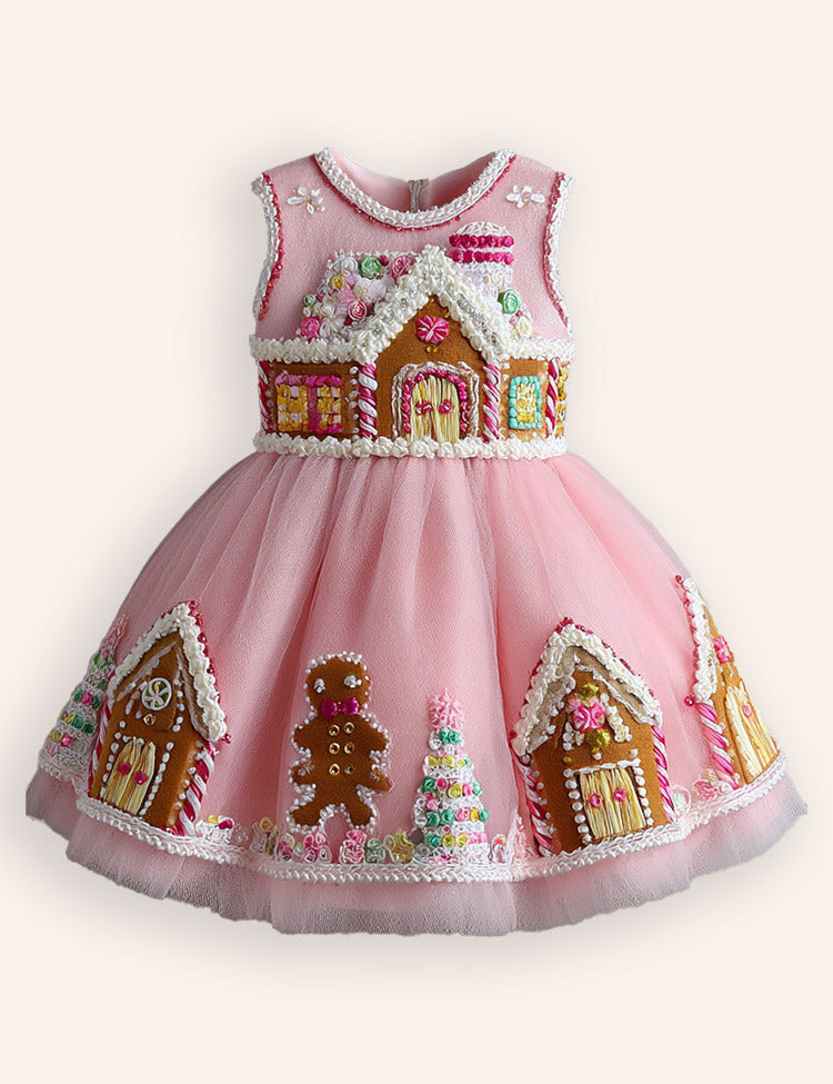 Tulle Gingerbread Man Embroidered Dress