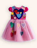 Multi Hearts Appliqué Tulle Dress