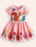 Squirrel Floral Appliqué Tulle Dress