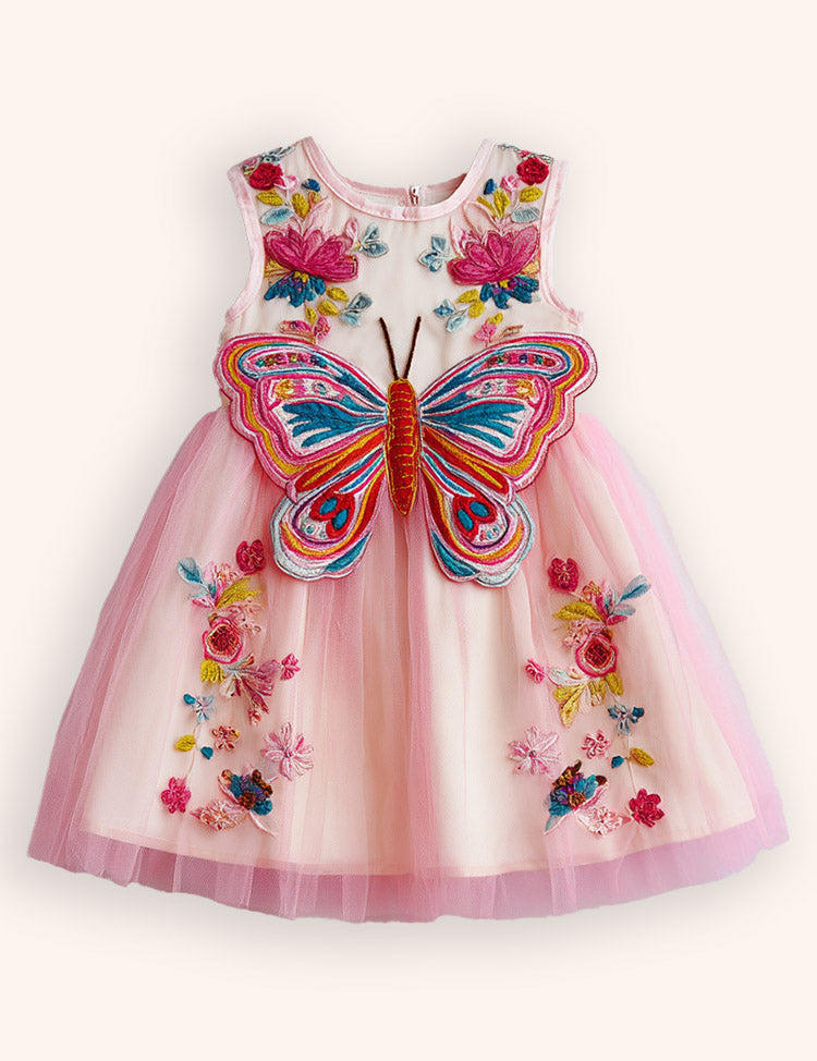 Floral Butterfly Appliqué Tulle Dress