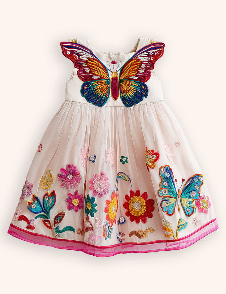 Floral Butterfly Appliqué Dress
