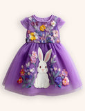 Tulle Floral Bunny Appliqué Party Dress