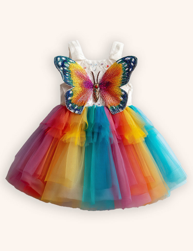 Rainbow Butterfly Party Tulle Dress