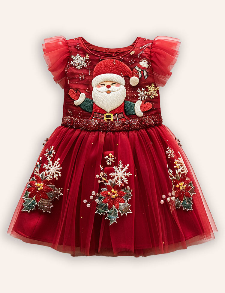 Christmas Santa Embroidery Long Tulle Dress