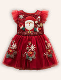 Christmas Santa Embroidery Long Tulle Dress