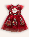 Christmas Santa Embroidery Long Tulle Dress