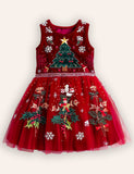 Christmas Tree Applique Tulle Party Dress