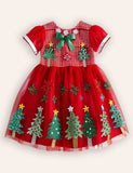 Christmas Tree Applique Tulle Party Dress