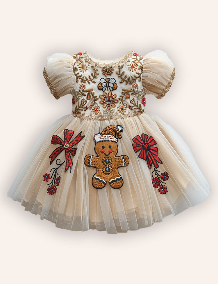 Christmas Gingerbread Man Applique Tulle Dress