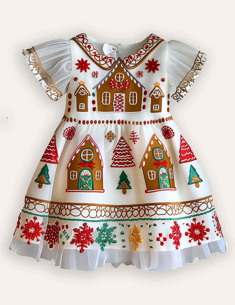 Christmas Gingerbread House Applique Dress