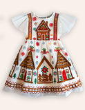 Christmas Gingerbread House Applique Tulle Dress