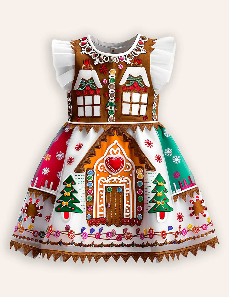 Christmas Gingerbread House Applique Dress