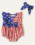 Independence Day Baby Flying Sleeve Striped Romper - Mini Taylor