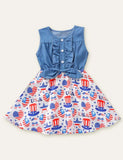 Independence Day Bow Denim Sleeveless Dress