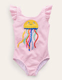 Jellyfish Appliqué Logo Flutter Sleeve Swimsuit - Mini Taylor