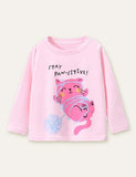 Kitten Wool Ball Printed Long-Sleeved T-shirt