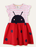 Ladybug Striped Appliqué Dress