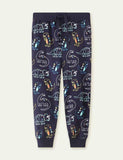 Line Printed Dinosaur Cartoon Casual Trousers