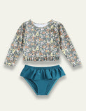 Long Sleeved Floral Split Piece Ruffled Edge Swimsuit - Mini Taylor