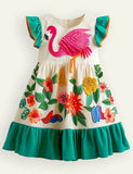 Multi Flamingo Embroideried Dress