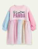 Panda Stitching Long-Sleeved Mesh Dress