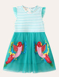 Parrot Appliqué Mesh Dress