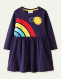 Rainbow Appliqué Long Sleeve Dress