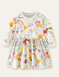 Rainbow Cartoon Full Printed Long Sleeve Dress - Mini Taylor