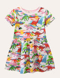 Kleid mit Regenbogen-Dinosaurier-Print